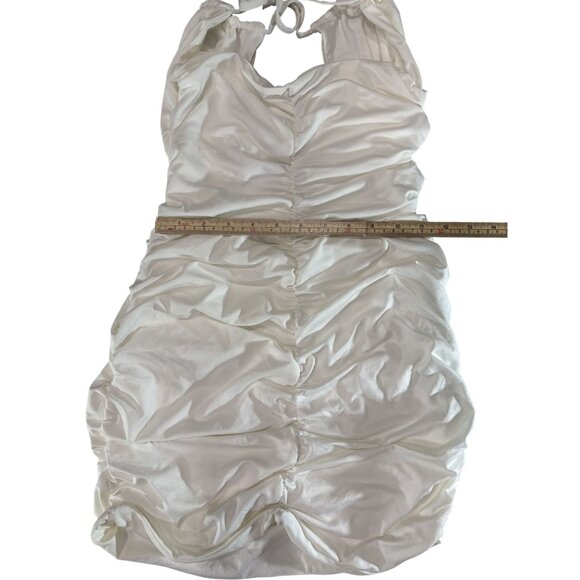 Shein White Ruched Halter Mini Dress With Open Back & Tie Details Size L - Picture 8 of 8